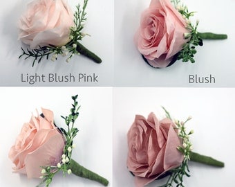 Dusty Rose Blush Rose Boutonniere, pink Boutonniere for wedding, buttonhole, boutonniere for men, Groom & Groomsmen, Homecoming prom , silk