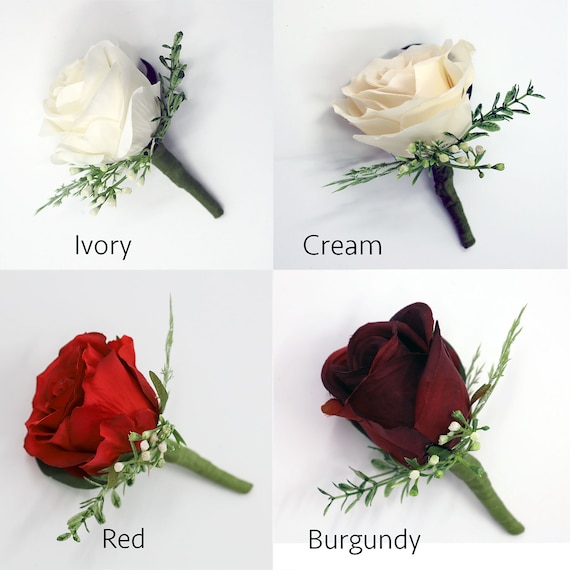 Red Burgundy Rose Boutonniere Wine Boutonniere for Wedding Buttonhole Boutonniere for Men Groom Groomsmen Homecoming Prom Silk Etsy UK