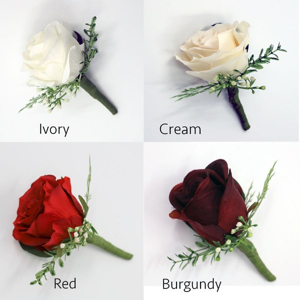 Boutonniere de rosa roja de Borgoña, Boutonniere de vino para boda, ojal, boutonniere para hombres, novios y padrinos, fiesta de graduación, seda