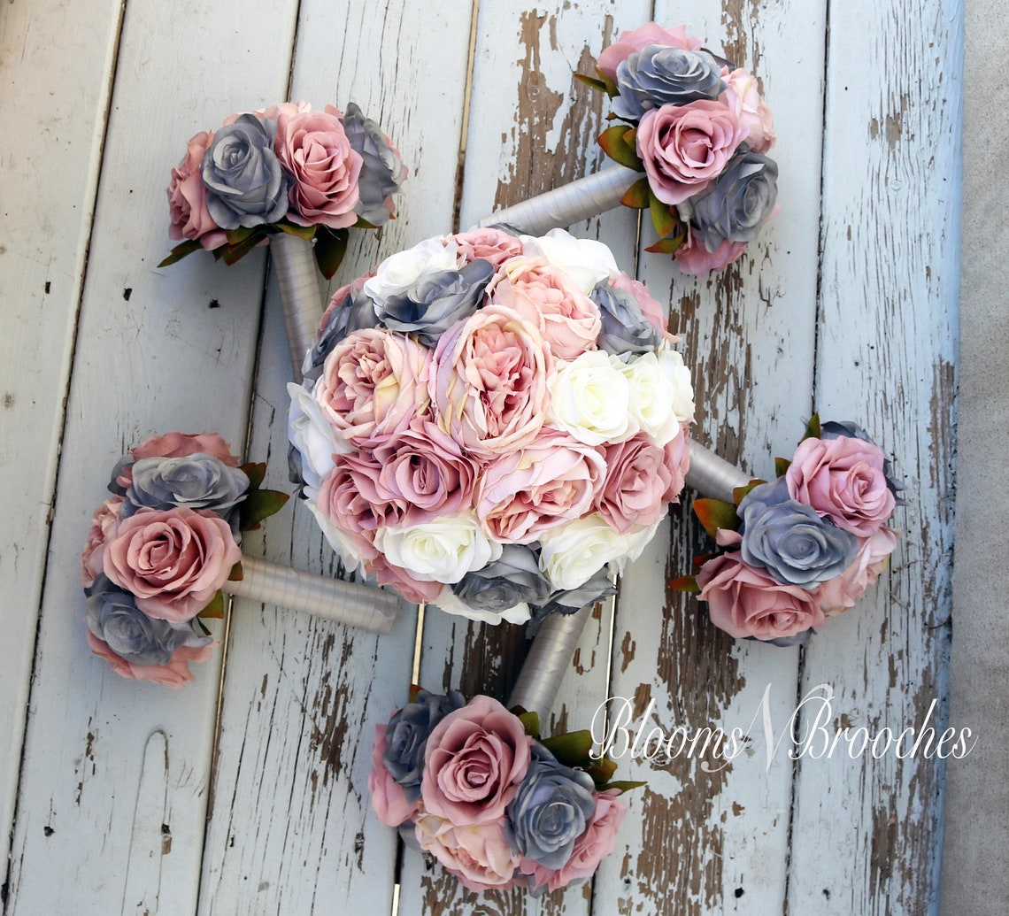 Dusty Rose Grey and Ivory Wedding Bouquet Wedding Flowers - Etsy