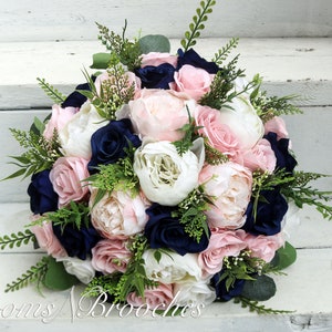 Navy Blush and Ivory Boho Wedding Bouquets, Bridal Bouquet, Bridesmaids bouquet, Artificial Wedding Flowers, Boho Wedding, Burgundy Flowers,