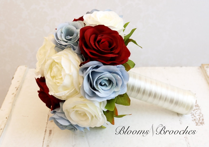 Bridesmaid Bouquets Wine Blue bridal Flower Package Bouquets Wedding Flowers and Ivory Wedding Bouquet Bridal Bouquets Corsage