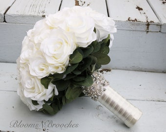 Ivory Bridal bouquet, Wedding Bouquet, Rose Bouquet, Faux Flowers for Weddings, Silk Bouquets and Boutonnieres