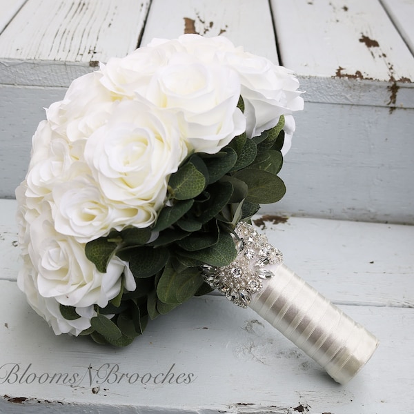 Bouquet de mariée ivoire, bouquet de mariage, bouquet de roses, fausses fleurs pour les mariages, bouquets de soie et boutonnières