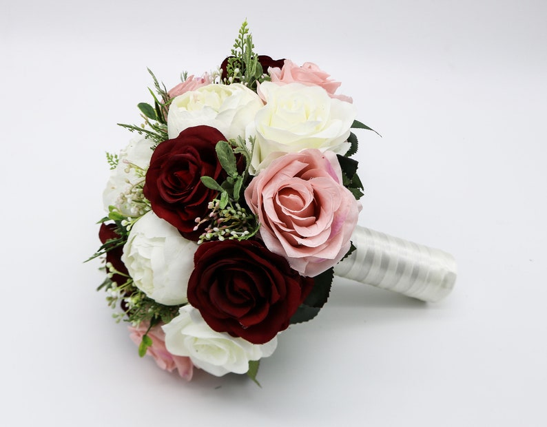 Wedding Bouquet Wine Blush and Ivory, Bridal Bouquet, Bridesmaids bouquet, Artificial Wedding Flowers, Boho Wedding, Burgundy Flowers, image 4