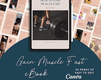 Libro electrónico "Gana músculo rápido", plantilla editable de Canva (descarga digital)