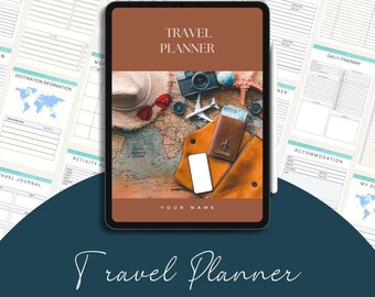 Plantilla de planificador de viajes editable, Canva, imprimible (descarga digital)