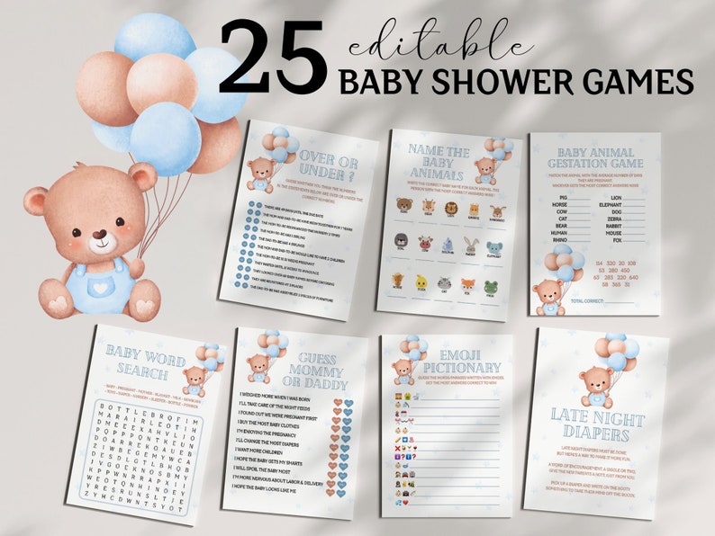 Teddy Bear Baby Shower Games Bundle Teddy Bear Themed Party Etsy