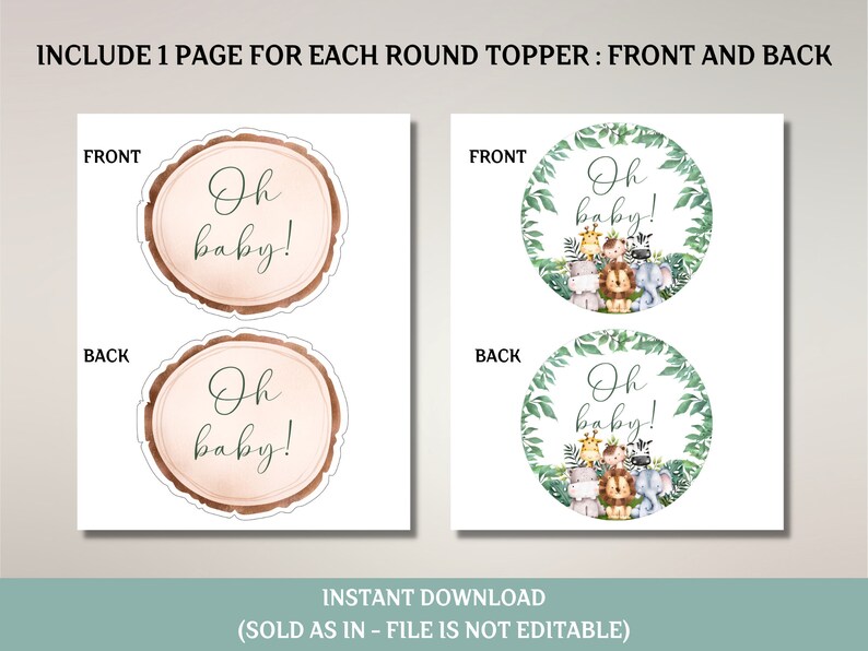 Printable Jungle Cake Topper Safari Animals Centerpieces Oh Baby Cake ...