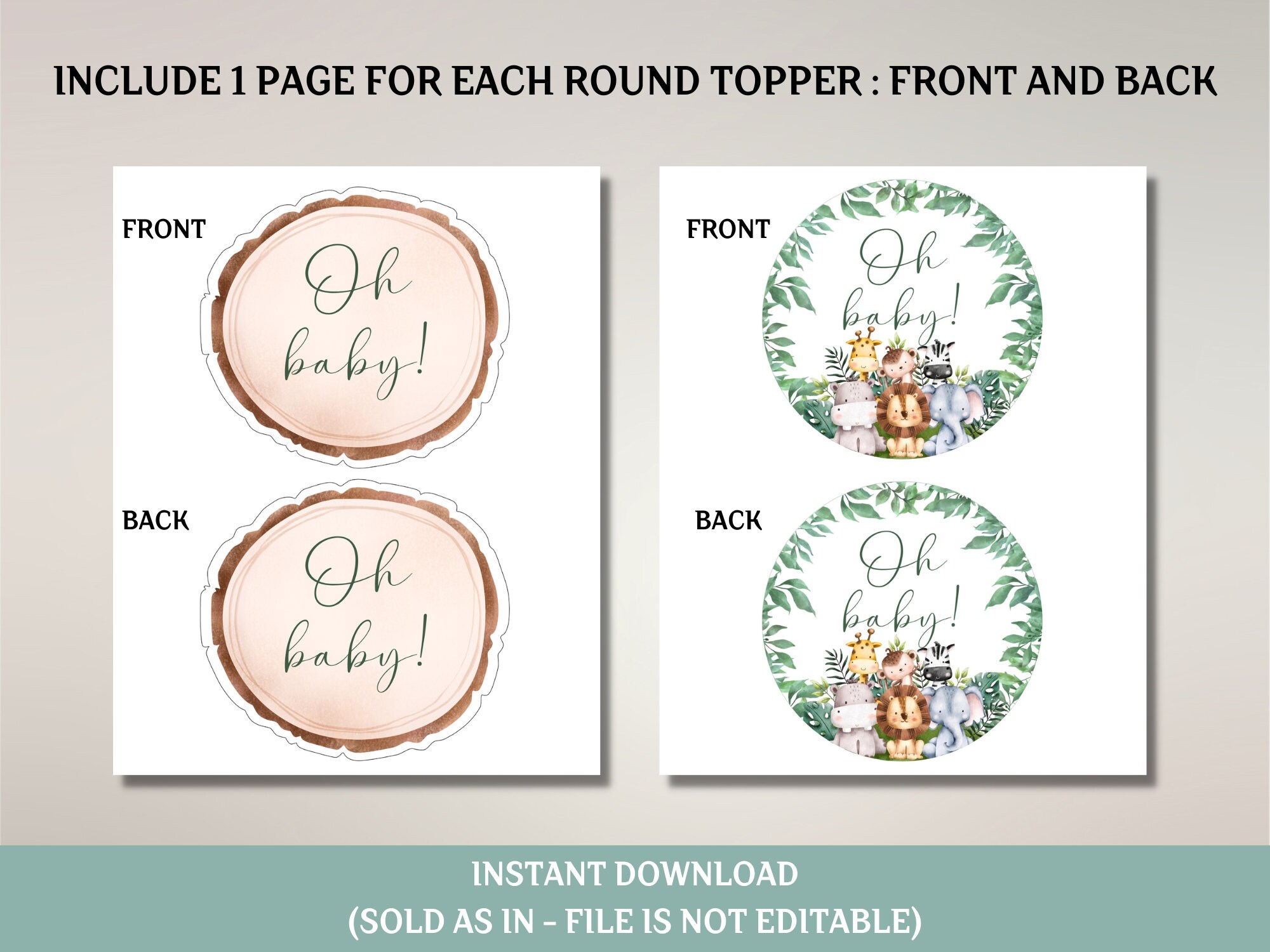 Printable Jungle Cake Topper Safari Animals Centerpieces Oh Baby Cake ...