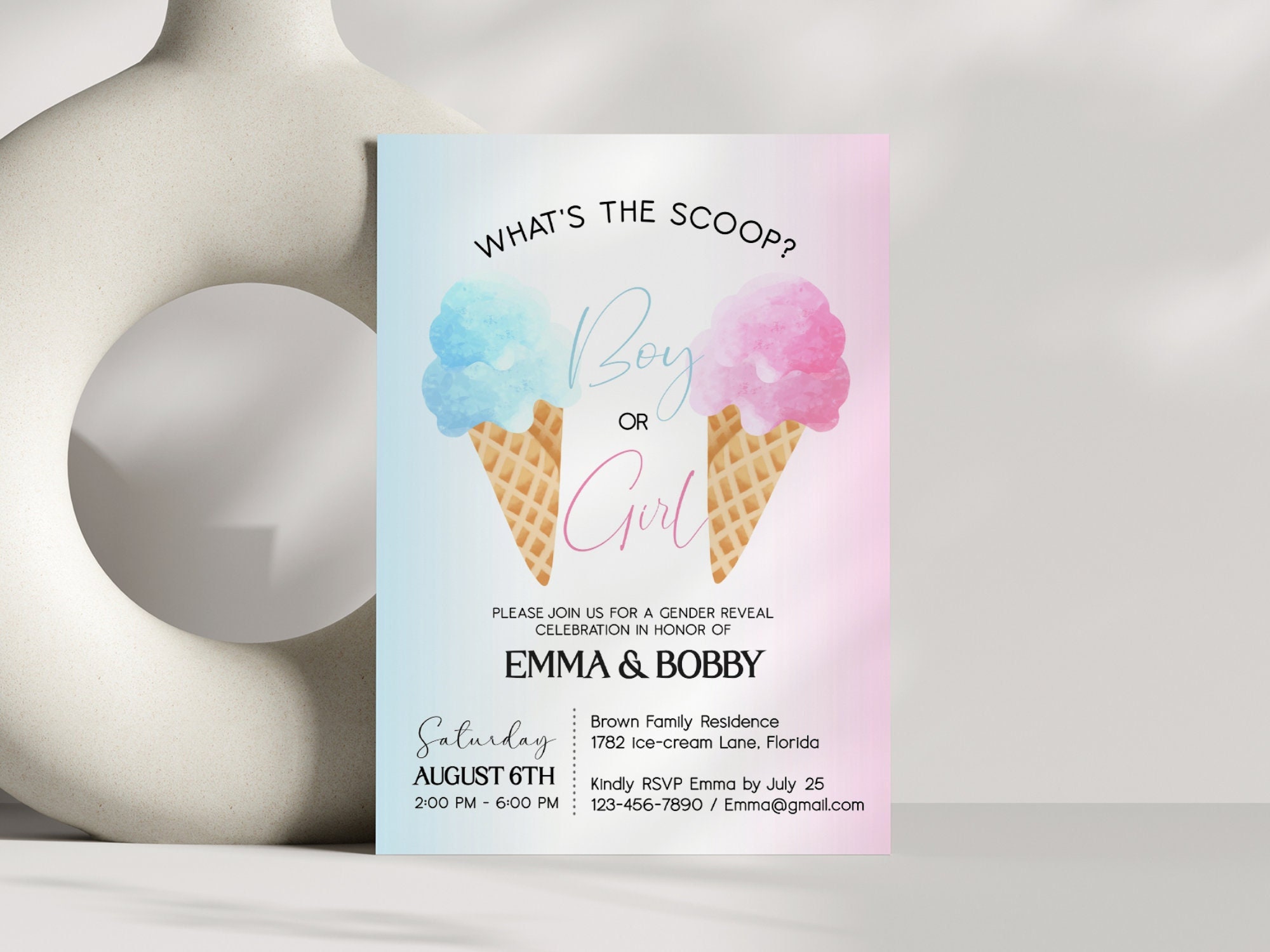 Summer Gender Reveal Invitation Whats The Scoop Girl Or Etsy
