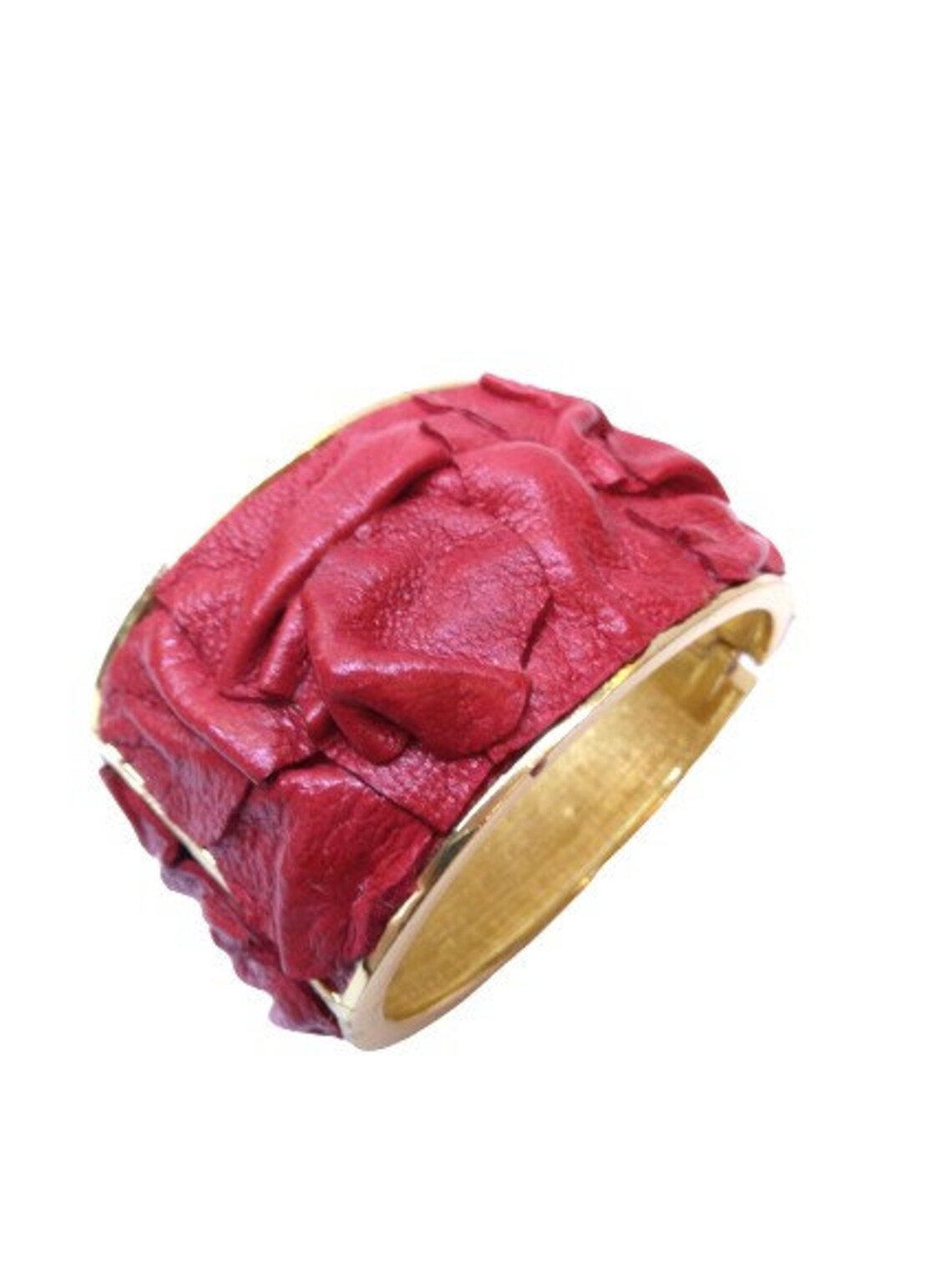 Leather red cuff bracelet with springs made of metal and Etsy