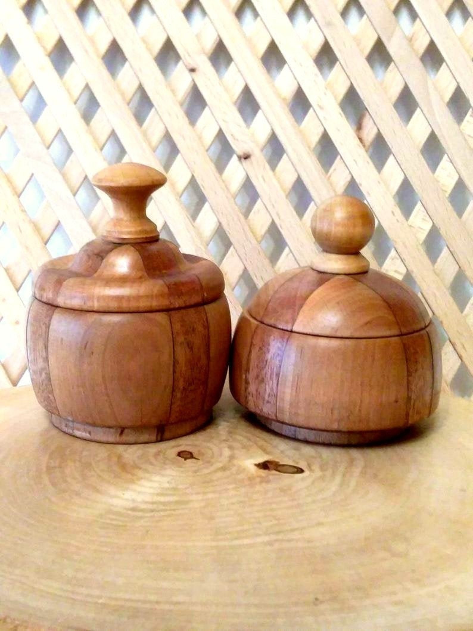 Two round wooden boxes handmade small containers for storing Etsy