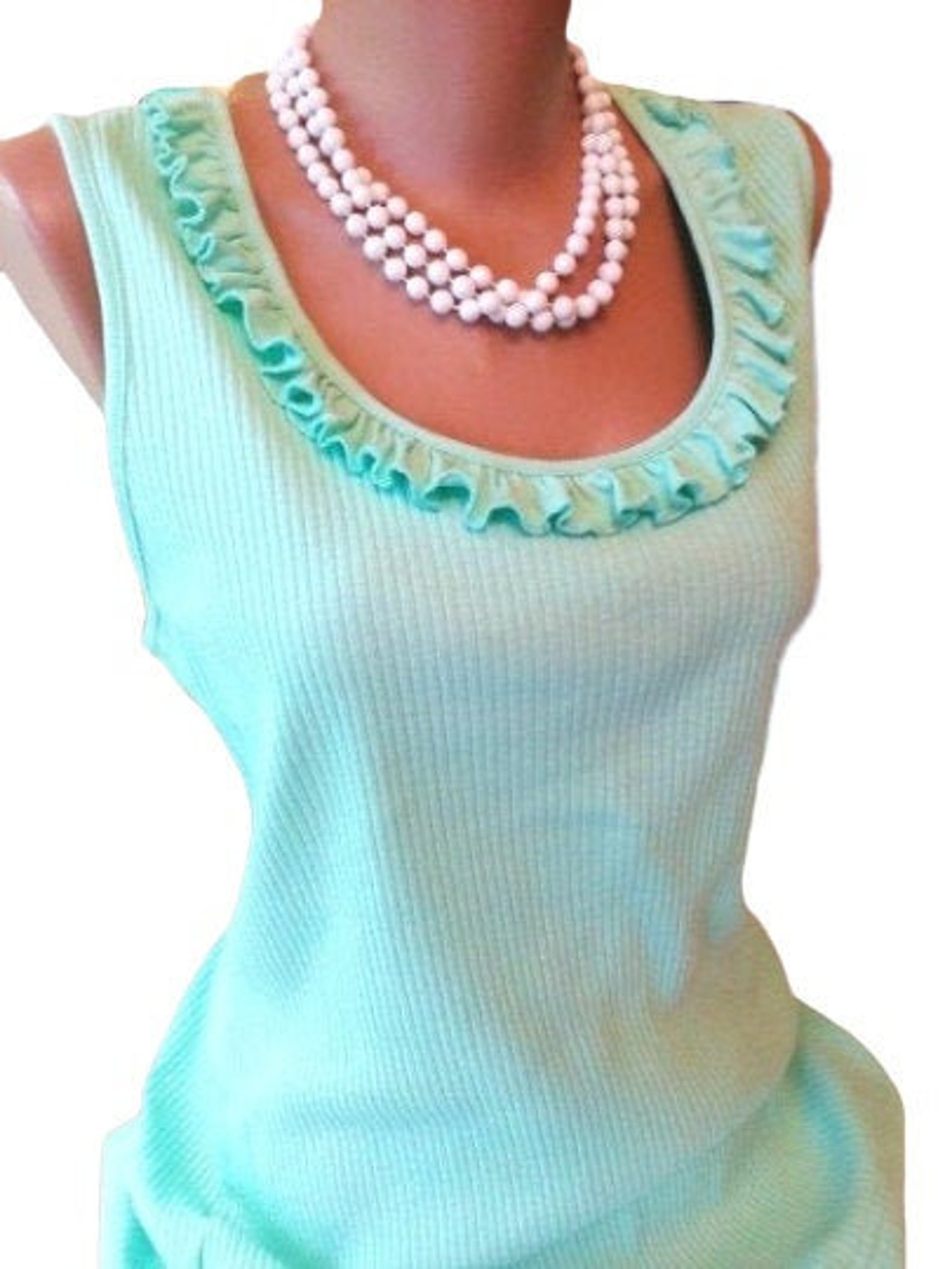 Light green top with small flounce L3XL cotton sleeveless Etsy