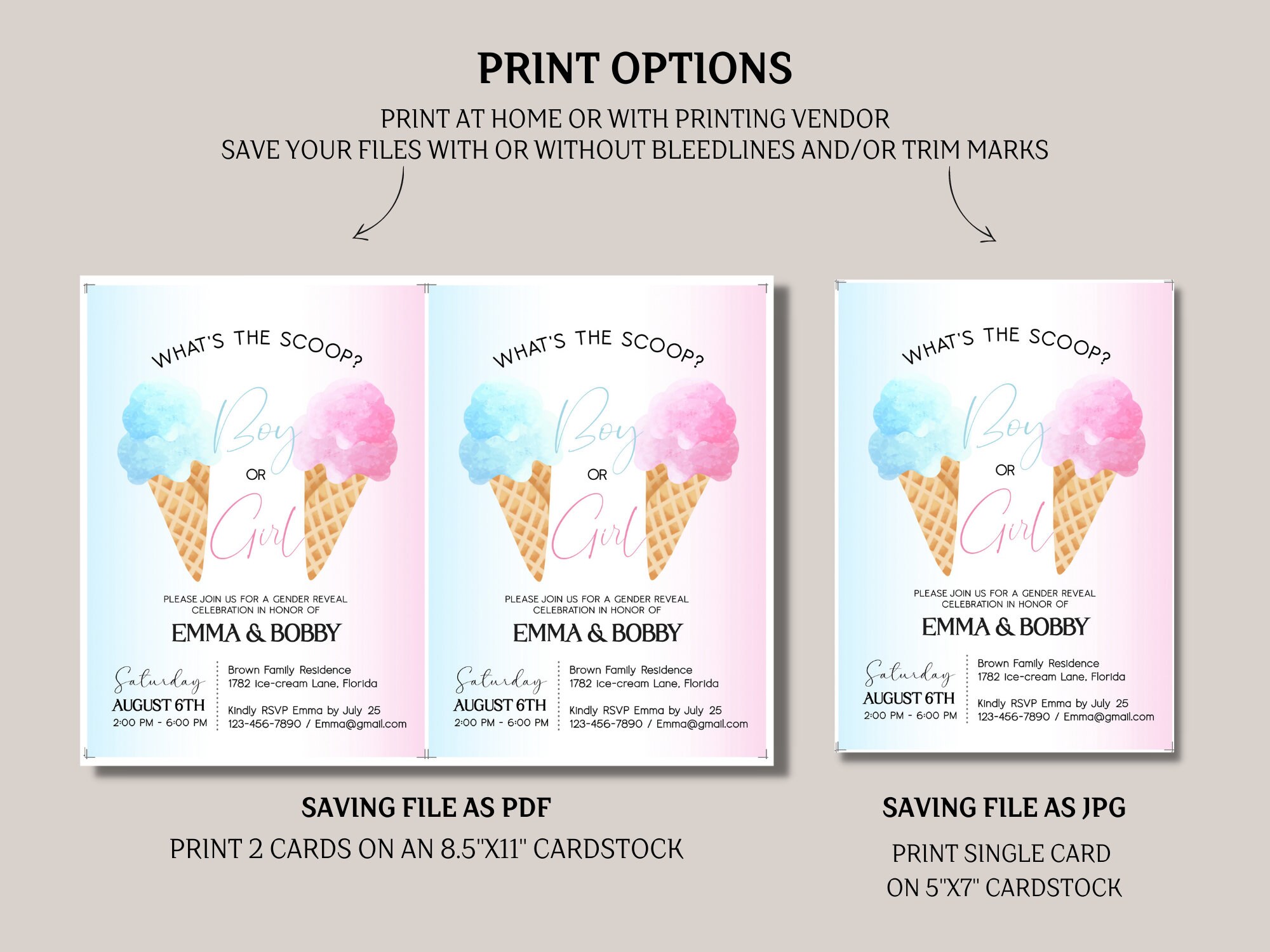 Summer Gender Reveal Invitation What's the Scoop Girl or Etsy