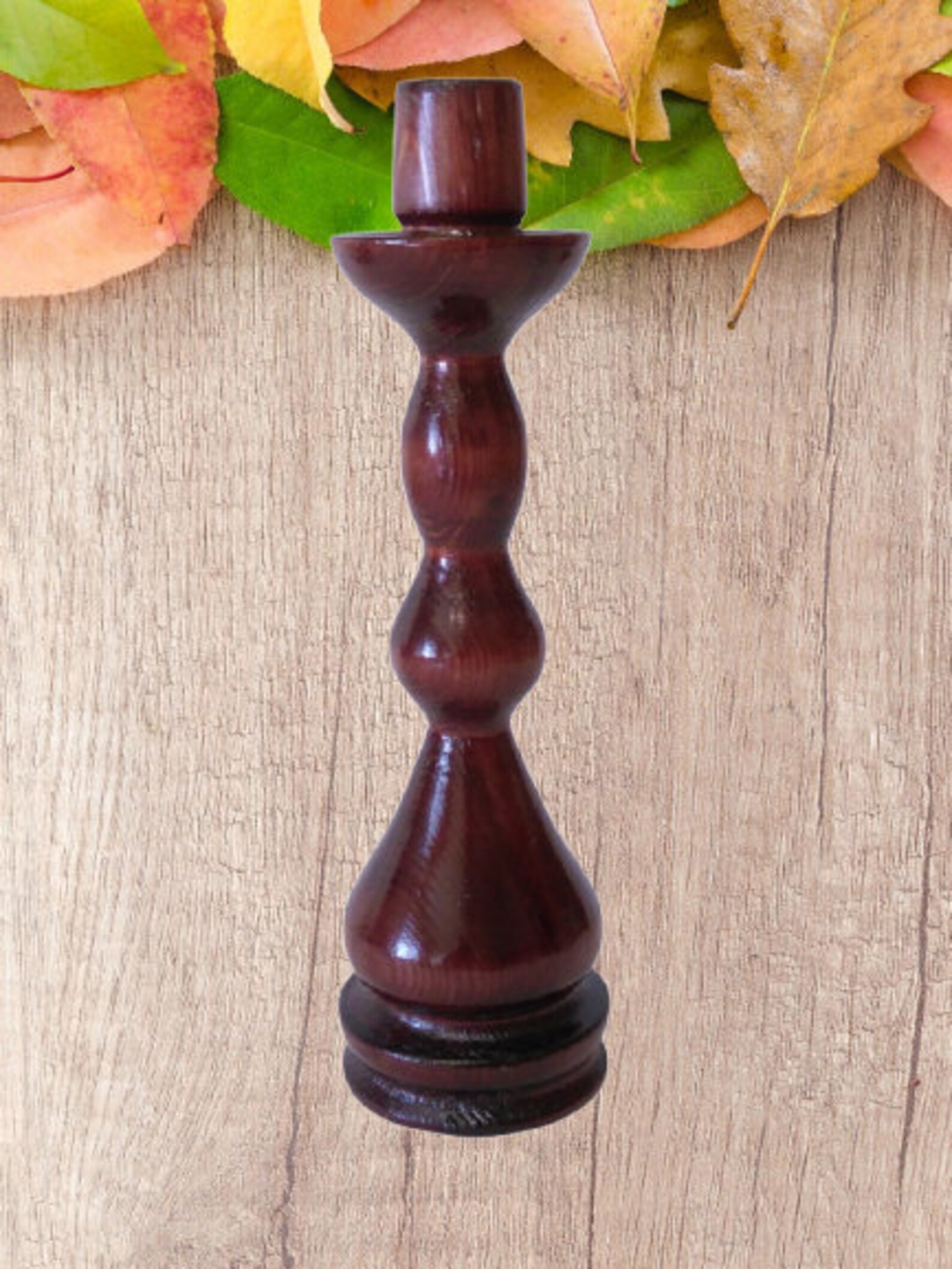 Tall wooden taper holder burgundy holder handmade Etsy