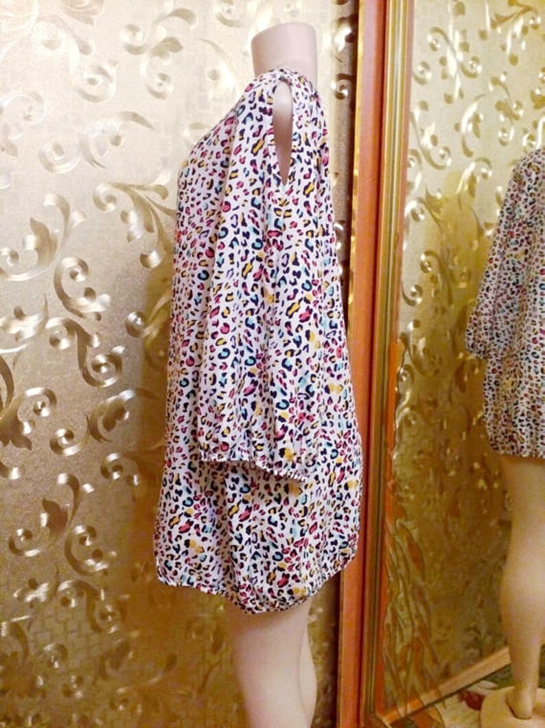 with holes on the shoulders mini dress for chic lady with a elastic at the hips White multi-colored tunic raglan sleeve 3XL-5XL