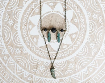 Necklace sautoir boho "Edha", necklace sautoir boho chic, necklace sautoir natural stones, necklace sautoir bronze, necklace sautoir turquoise horn