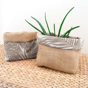 Burlap storage basket, burlap pot cover, boho storage box, boho basket, boho pot cache