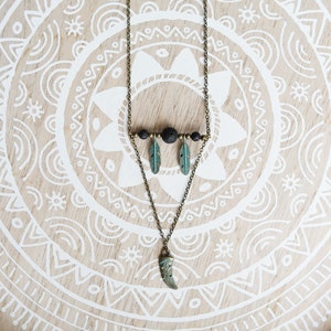 Necklace sautoir boho &quot;Edha&quot;, necklace sautoir boho chic, necklace sautoir natural stones, necklace sautoir bronze, necklace sautoir turquoise horn