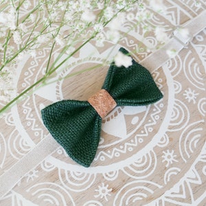 Country bow tie in pine green burlap and cork for men