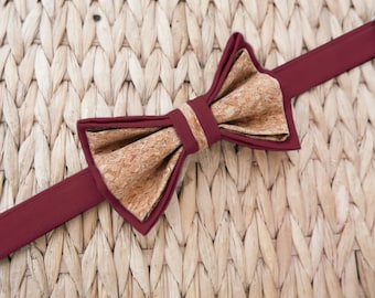 Burgundy cork bow tie for men