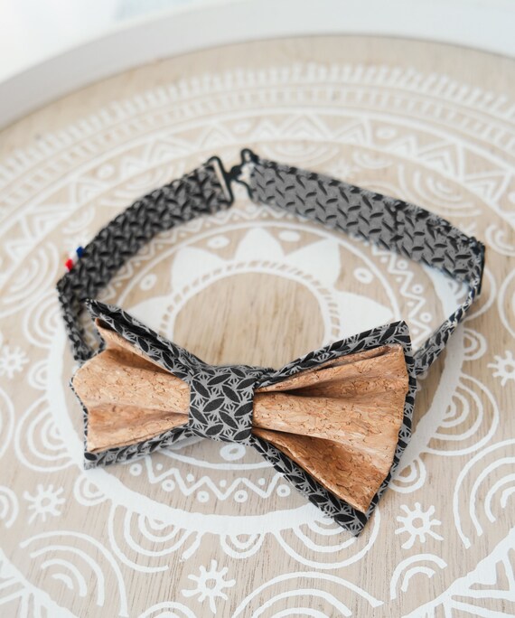 Boho Bow Tie in Cork and Cotton Black and Gray for Men or - Etsy