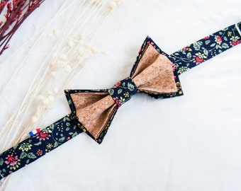 Boho bow tie in cork and cotton liberty for men or children