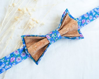 Boho bow tie in cork and cotton liberty for men or children