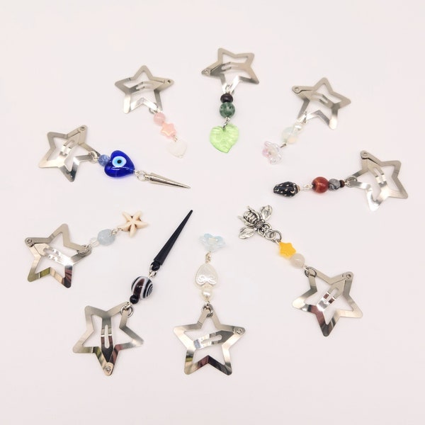 Crystal Star Hair Clips, Cute Hairstyle Jewelry, y2k Alternative Barrette Fashion, Earthy Spike Charm Accessories, Handmade Unique Gift