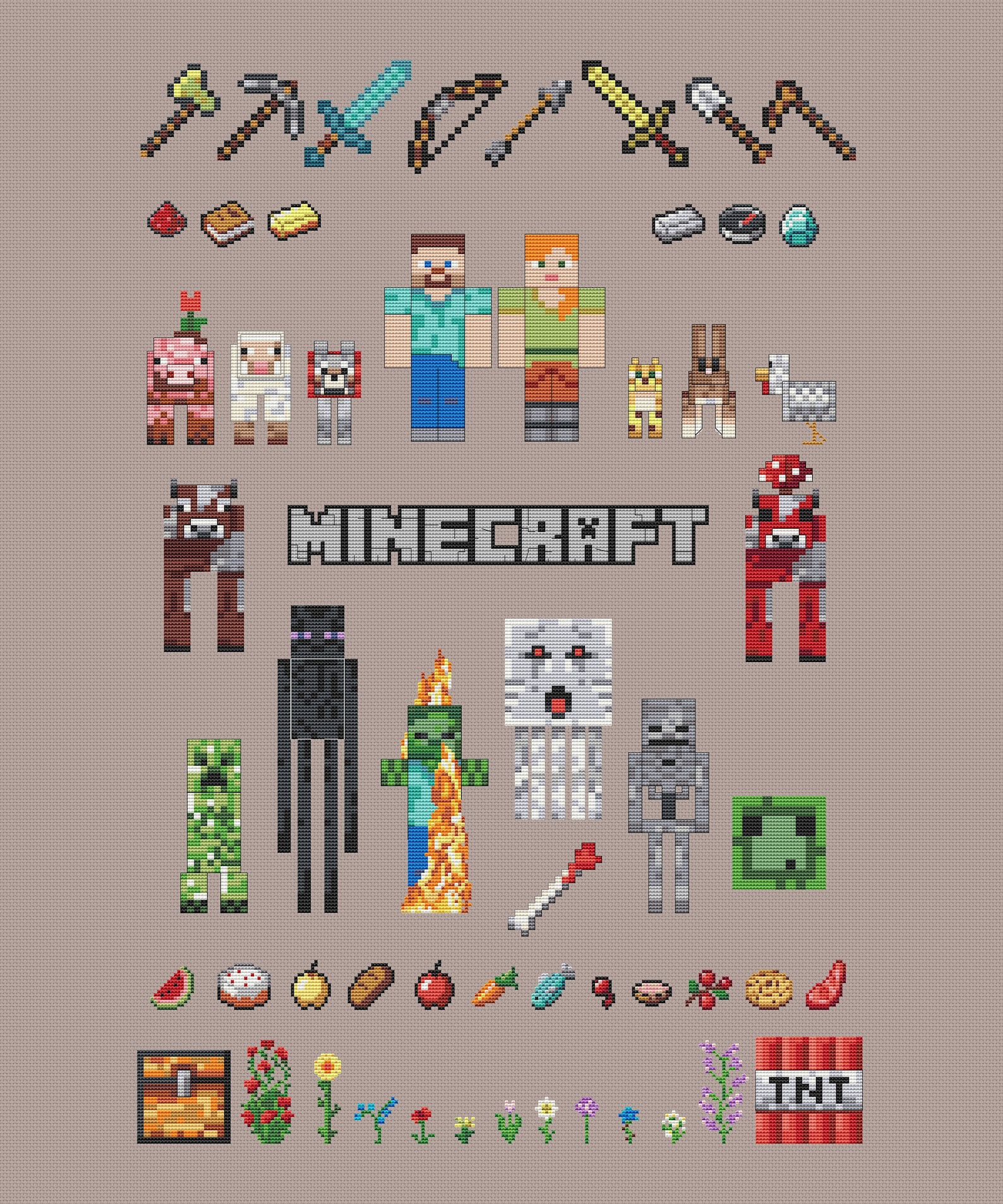 Minecraft sampler Cross stitch pattern Digital Download DMC Etsy