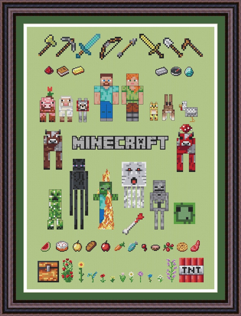 Minecraft sampler Cross stitch pattern Digital Download DMC Etsy