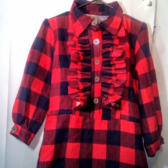 Vintage Red & Black Plaid Ruffle Maxi Dress Size X