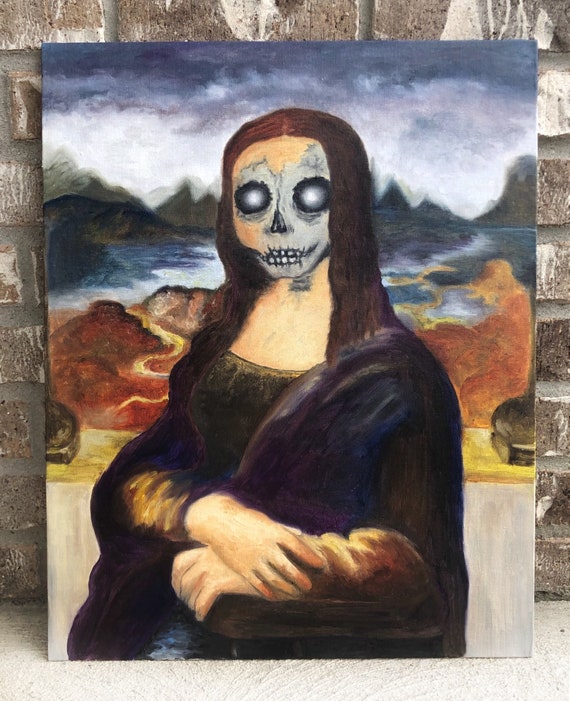 Schadel Kunst Makabre Dekor Mona Lisa Reproduktion Alte Etsy