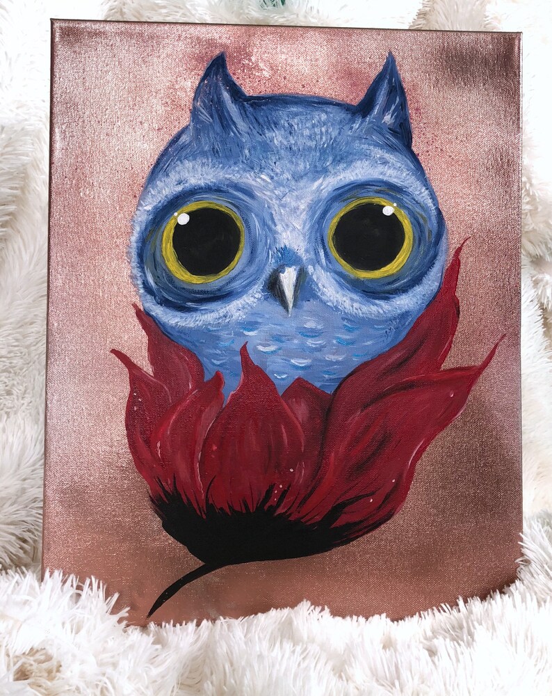 Original artwork owl decor owl wall art canvas art modern Etsy