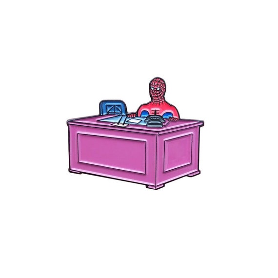 Spider Man Desk Meme Enamel Pin Etsy