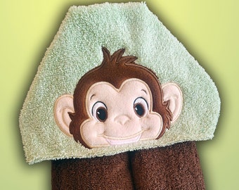 Monkey Hooded Towel / Character Hooded Towel / Personalized Kids Towel