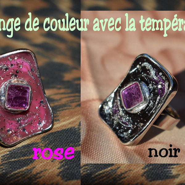 bague  ,argent  , noire  , rose ,  couleur changeante ,