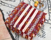 Vintage Berber Pouf Moroccan Kilim Floor Cushion Floor Seat Pillow Wool square Ottoman Sequins fringes geometric Handira Wedding Blanket