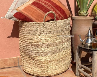 Panier marocain tressé avec poignée Halfa Grass Boho Rotin Basket Panier de rangement Cadeau de la fête des Mères Ethno Shopper Natural Living