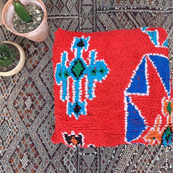 vintage Berbère Pouf Marocain Kilim Boujad Coussin de sol Laine Ottoman Extérieur Rouge Bleu Noir Vert Cadeau de Pâques Azilal Beni Ourain