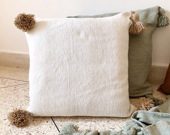 Moroccan Berber Pompom Cushion Cover White Beige Cotton Pompom Pillow Case Ibiza Hygge Gift Mother's Day Outdoor