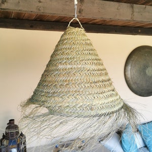 XL Halfa grass woven lamp rattan lampshade fringes interior design lighting ceiling lamp suspension unique gift Mother&#39;s Day for her him