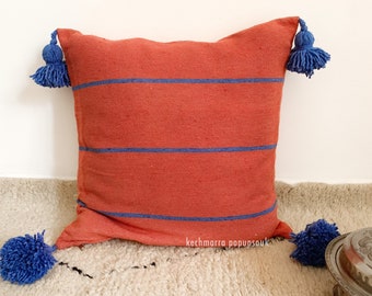 Moroccan Berber Pompom Cushion Cover Handwoven Cotton Bobble Pillow Case Ibiza Hygge Gift Outdoor Orange Blue Brick Red Mother's Day
