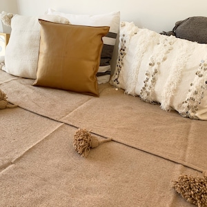 Moroccan Berber wool blanket pompom handwoven cotton diamond bedspread bedspread plaid beige throw Mother&#39;s Day outdoor lounge gift her him