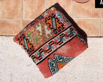 Vintage Berber Pouf marokkanisch Kelim Boujad Bodenkissen Wolle Ottoman Outdoor Korall Orange Blau Senf Muttertag Gift her him Beni Ourain
