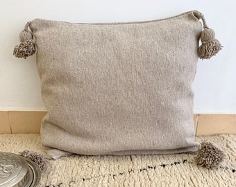 Moroccan Berber Pompom Cushion Cover Handwoven Cotton Pompom Pillow Case Ibiza Hygge Gift Mother's Day Outdoor sand greige ecru