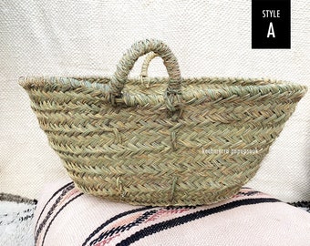 Moroccan basket woven with handle Halfa grass tribal design boho rattan basket storage basket Mother's Day gift Ethno shopper dog bed