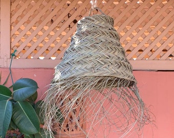 MEDIUM Halfa herbe lampe tressée abat-jour en rotin franges design d'intérieur éclairage plafonnier suspension cadeau unique Fête des Pères Extérieur