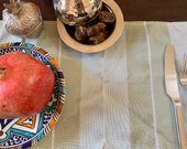 Berber Vegan Silk Overlay Table Runner Scarf Sabra olive Turquoise Shimmer metallic stripe Summer Dinner Fest Table Jewelry Table Decoration